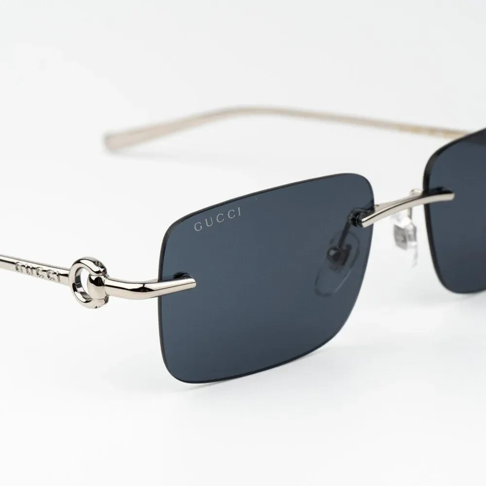 Gucci Men Sunglasses Silver Blue Rectangle GG1703S 003 BRAND NEW
